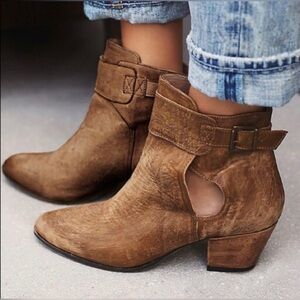 Free People Belleville Ankle Boots distressed brown leather with an almond toe